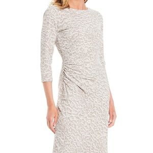 J. McLaughlin Cream Sheath Dress with Bateau Neckline and 3/4 Sleeves